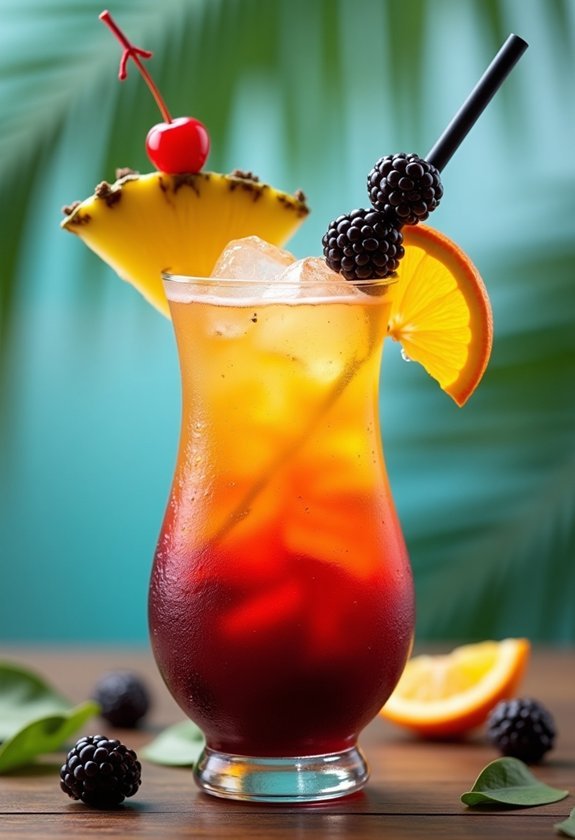 tropical layered rum cocktail