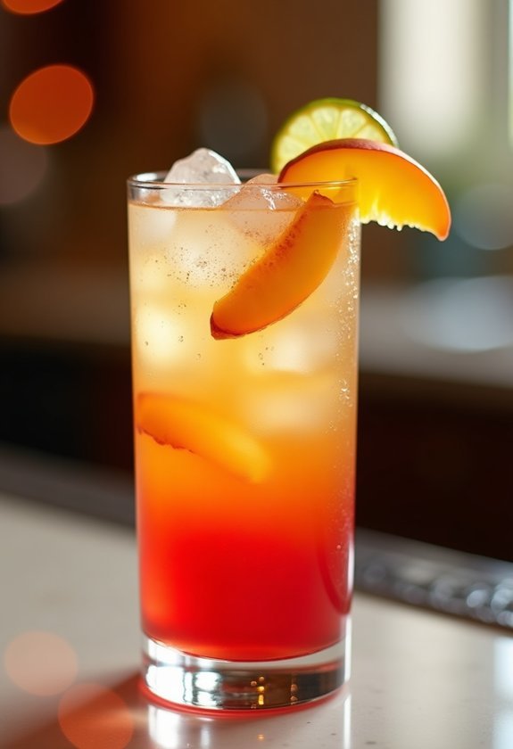 sunset peach vodka fizz